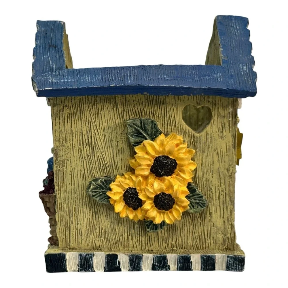 VTG Resin Cottage Birdhouse Cabin House Blue Bird Votive Tealight Candle Holder